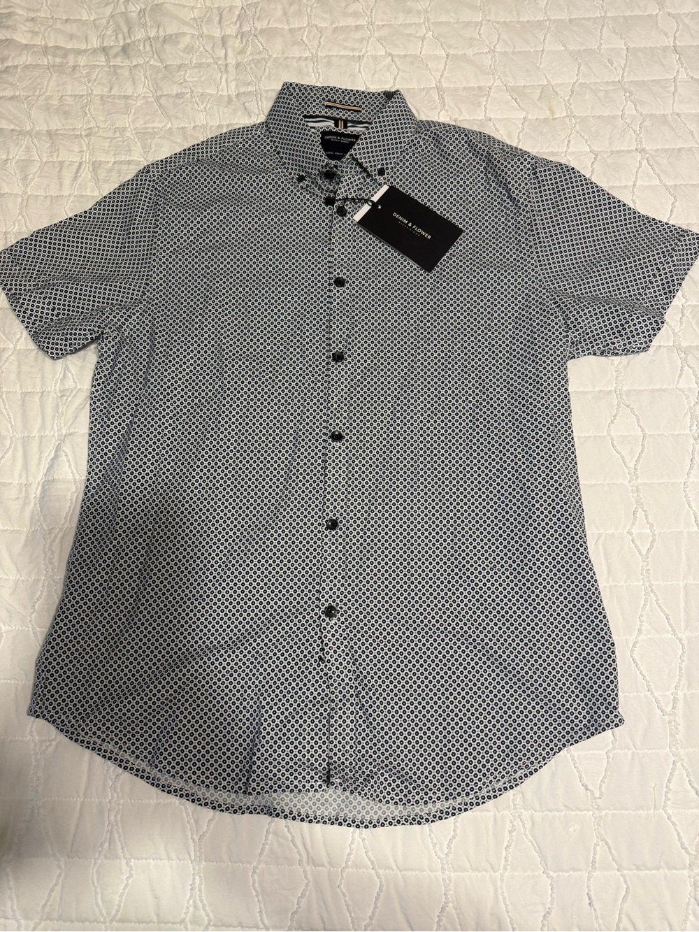 Denim & Flower Men’s Short-Sleeve Printed Button-Up Shirt - White/Blue